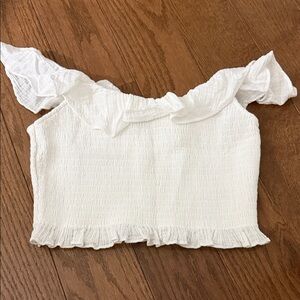 American Eagle White Ruffled Crop Top